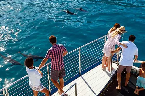 a group of people standing next to a body of water