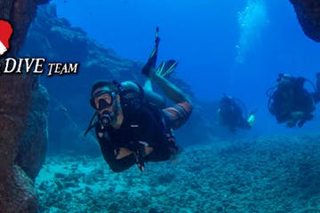 a group of people swimming in the water