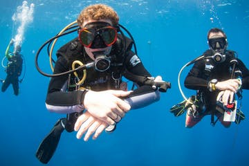 a man swimming in the water