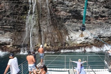 a group of people standing next to a fence