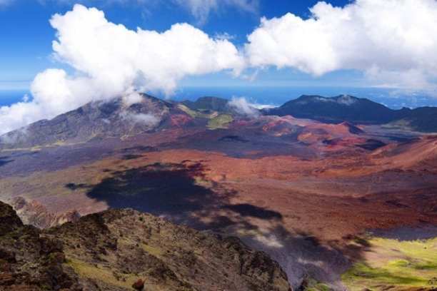 a large mountain in the background