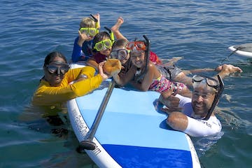 a group of people swimming in a body of water