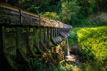 a train traveling over a bridge