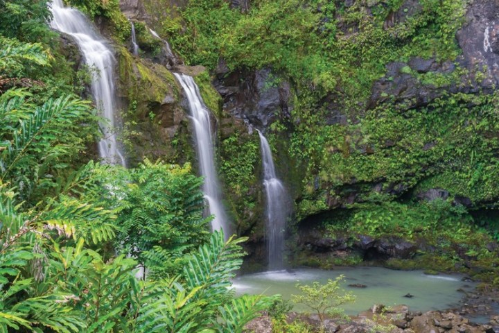 a large waterfall in a forest
