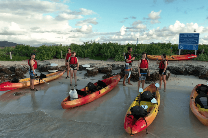 a group of people riding on the back of a boat