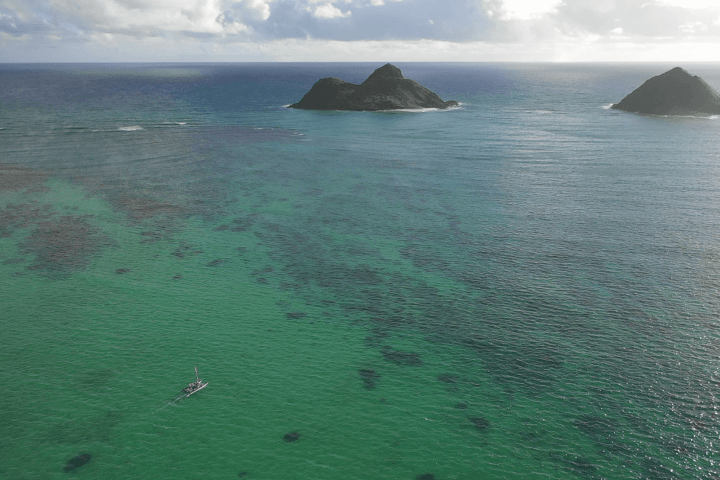 an island in the middle of a body of water
