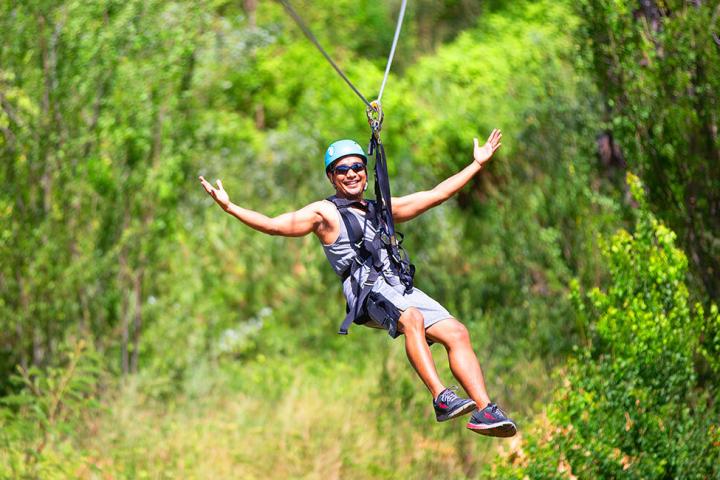 a person ziplining