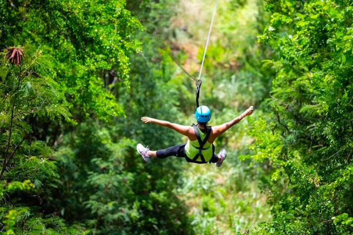a man ziplining