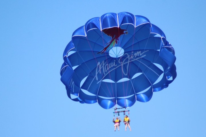 a parachute in the clear blue sky