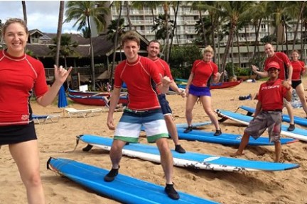 a group of people on a beach