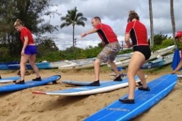 a group of people on a beach