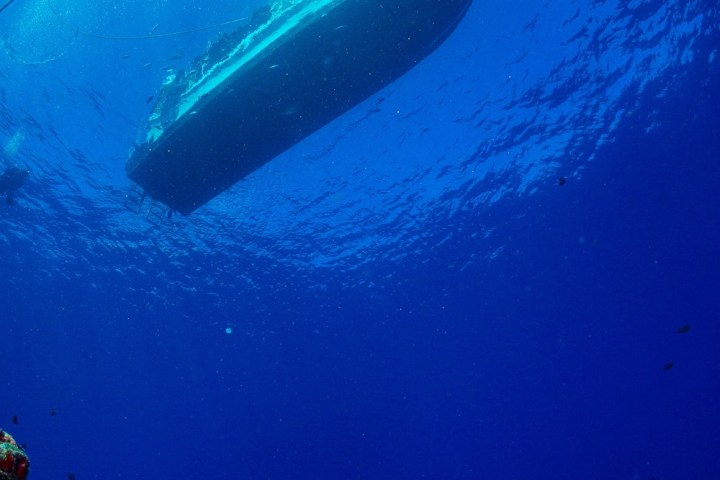 underwater view of a boat