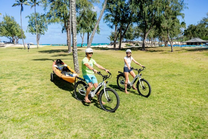 a bicycle parked in a grassy field